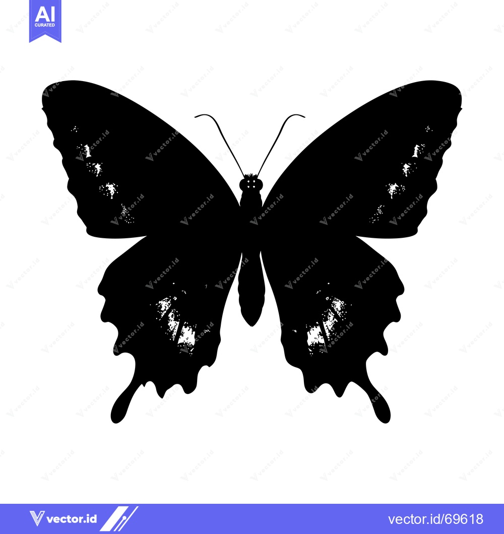Premium Vector of Black and White Silhouette of a Butterfly with Detailed Wings