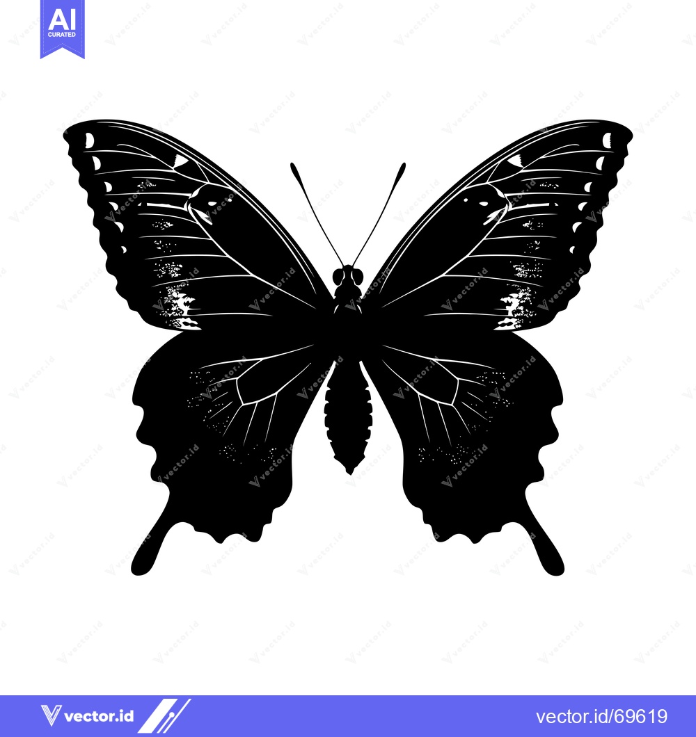 Premium Vector of Black and White Silhouette of a Butterfly