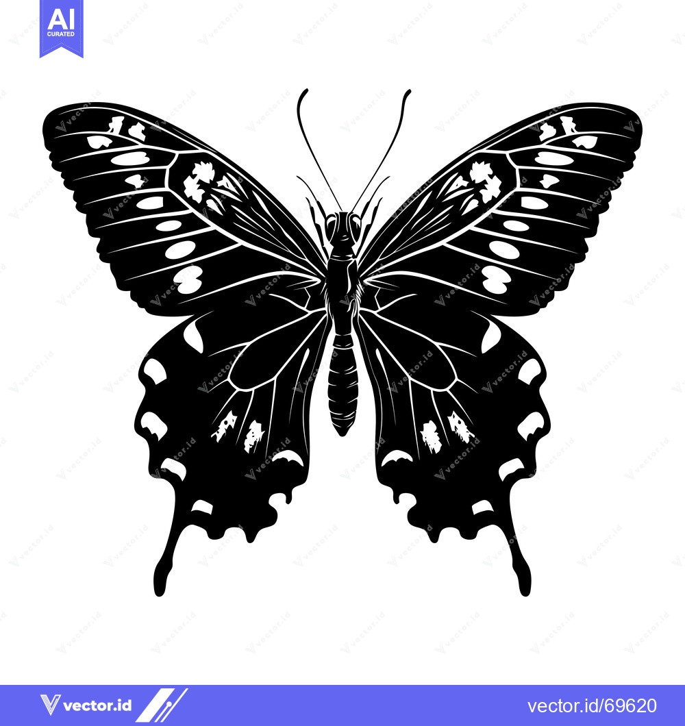 Premium Vector of Black and White Silhouette of a Butterfly with Detailed Wings