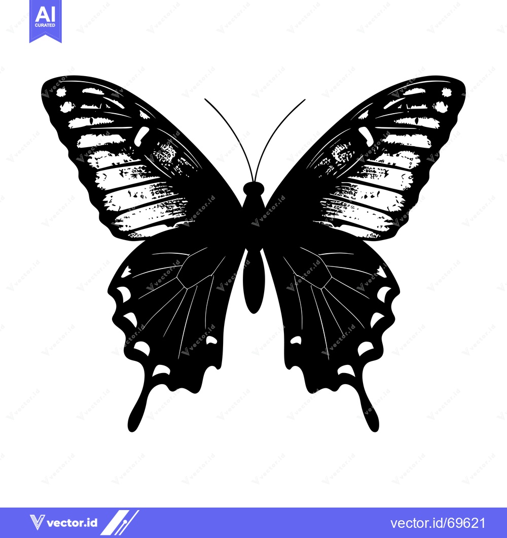 Premium Vector dari Black and White Silhouette of a Butterfly with Detailed Wings