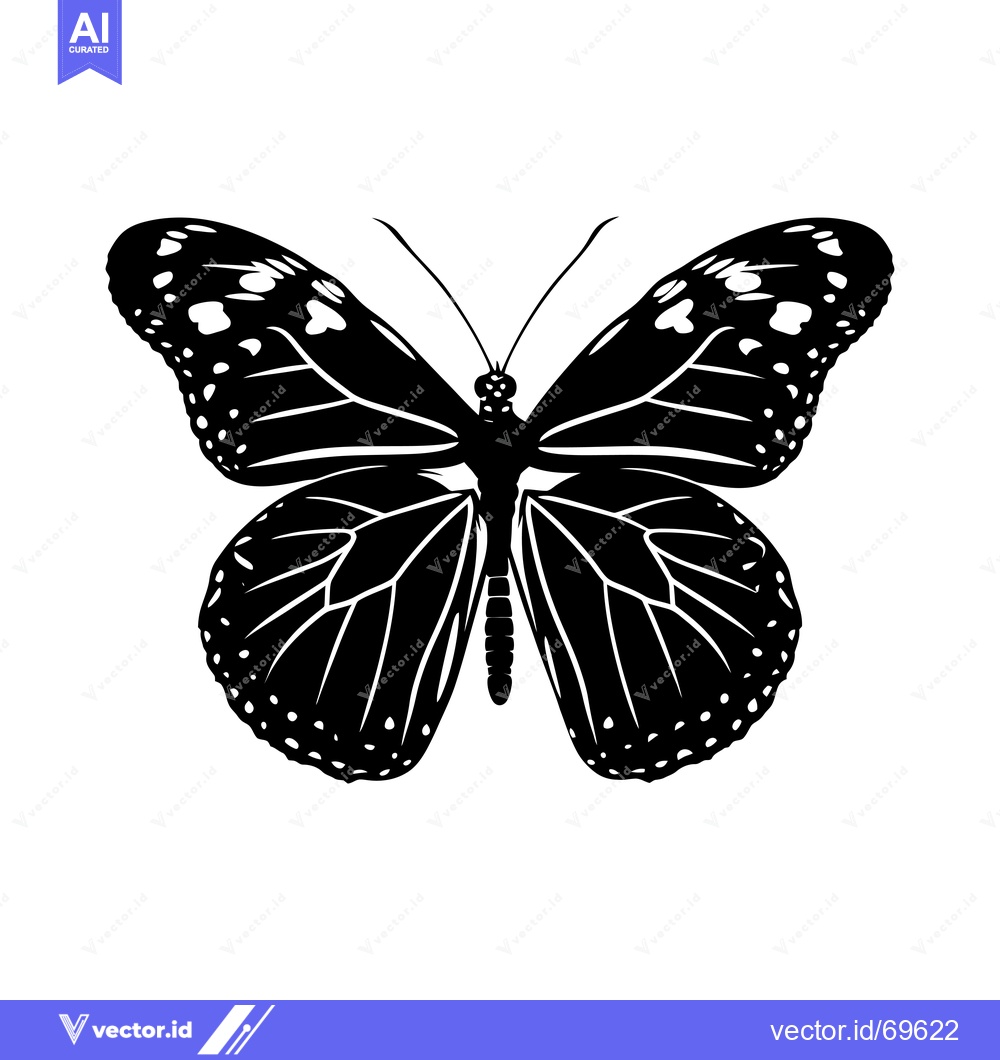 Premium Vector dari Black and White Silhouette of a Butterfly with Detailed Wings
