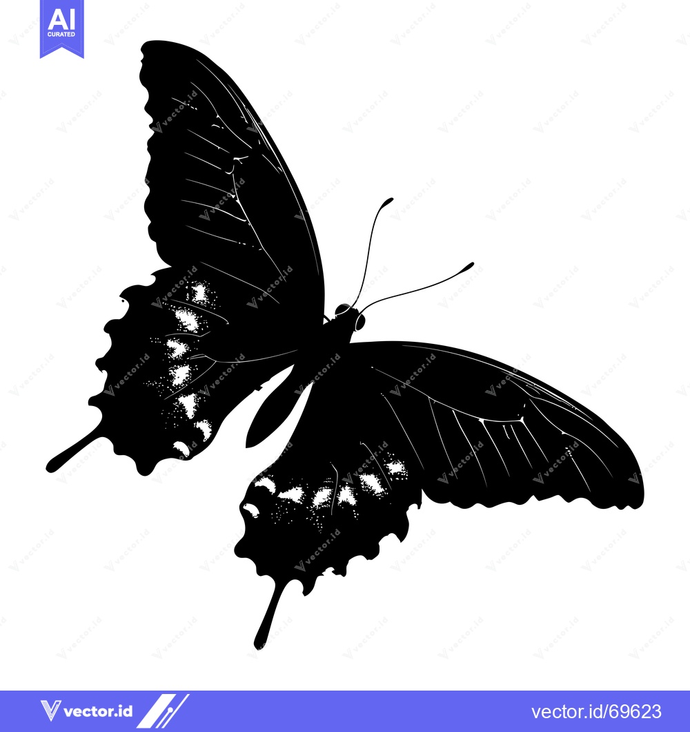 Premium Vector of Black and White Silhouette of a Butterfly with Open Wings