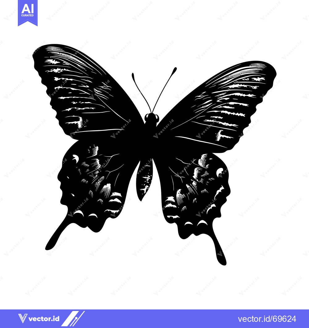 Premium Vector dari Black and White Illustration of a Butterfly