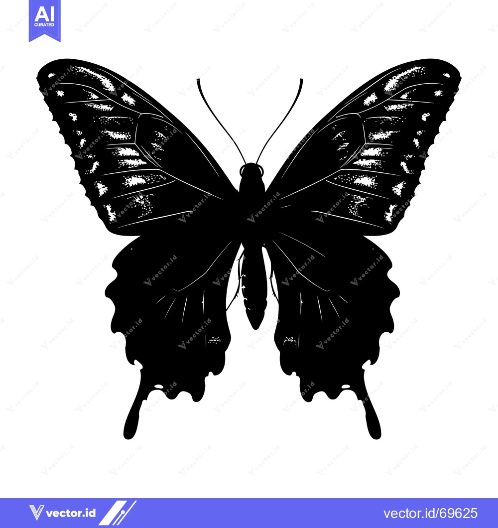 Premium Vector dari Black and White Silhouette of a Butterfly with Detailed Wings
