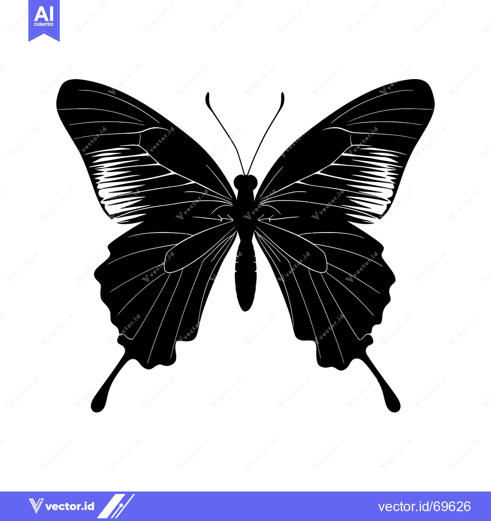 Premium Vector dari Black and White Silhouette of a Butterfly with Spread Wings