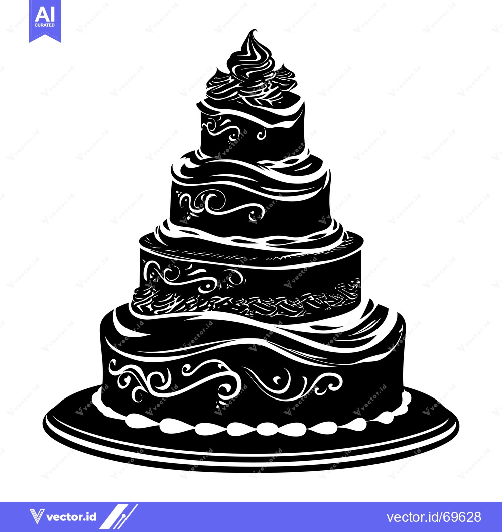 Premium Vector of Black and White Silhouette of a Multi-Layered Ornate Wedding Cake