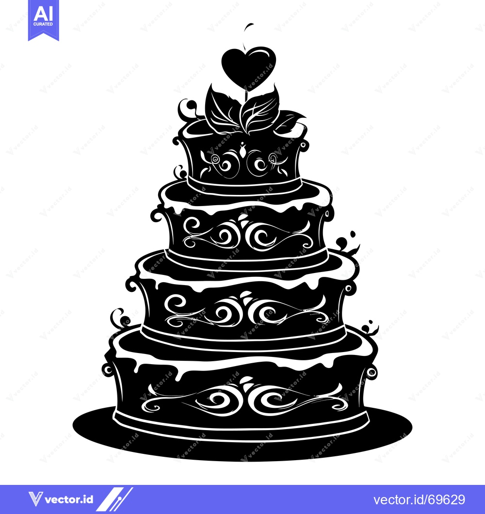 Premium Vector of Black and White Silhouette of a Decorated Wedding Cake