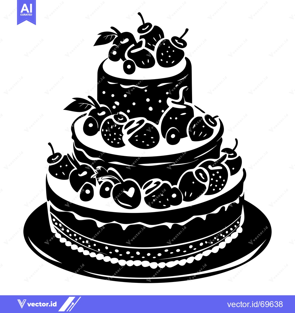 Premium Vector of Black and white silhouette of a three-tiered cake decorated with straw