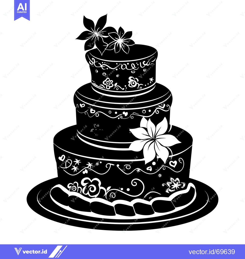 Premium Vector of Black and White Silhouette of a Decorated Wedding Cake