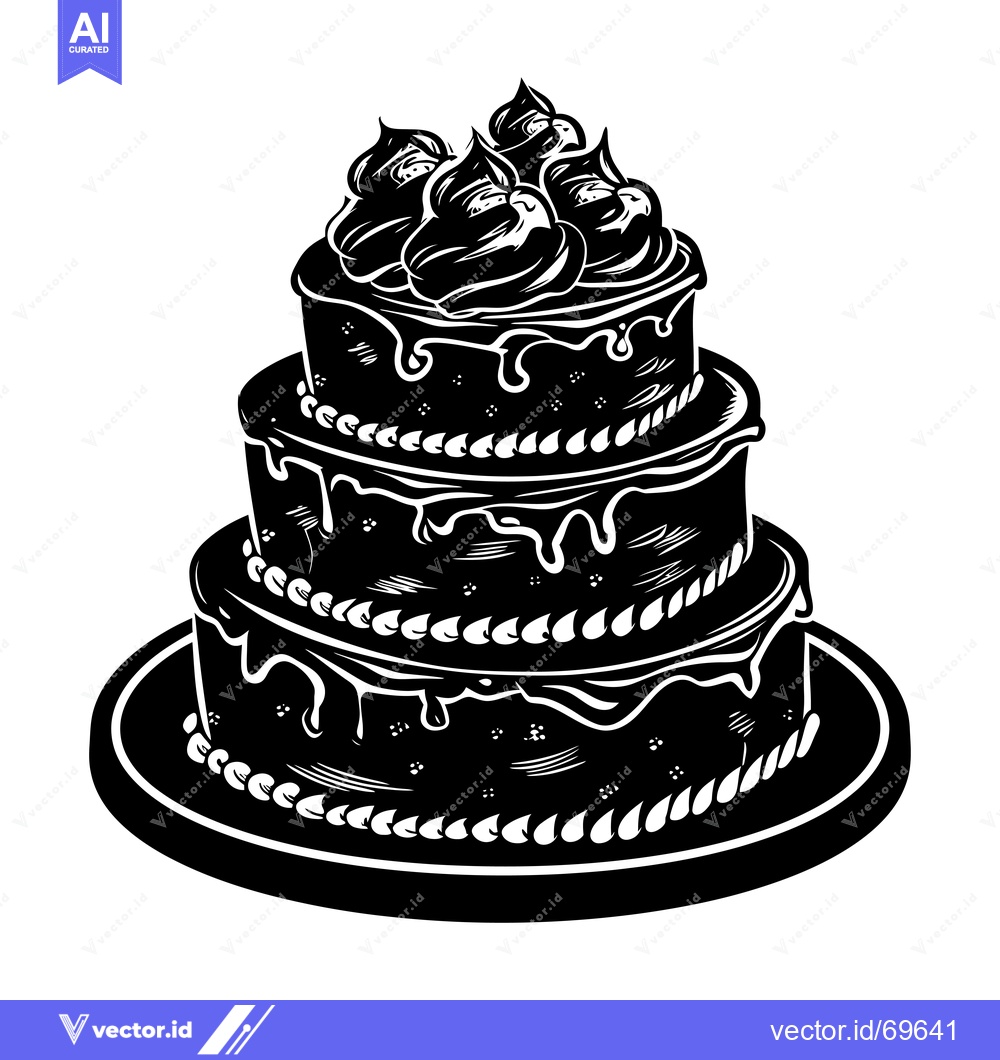 Premium Vector dari Three-Tiered Cake with Icing and Whipped Cream