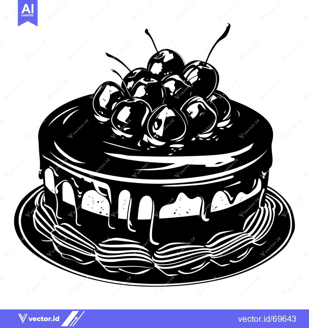 Premium Vector of Chocolate Cake with Cherry Topping on a Plate