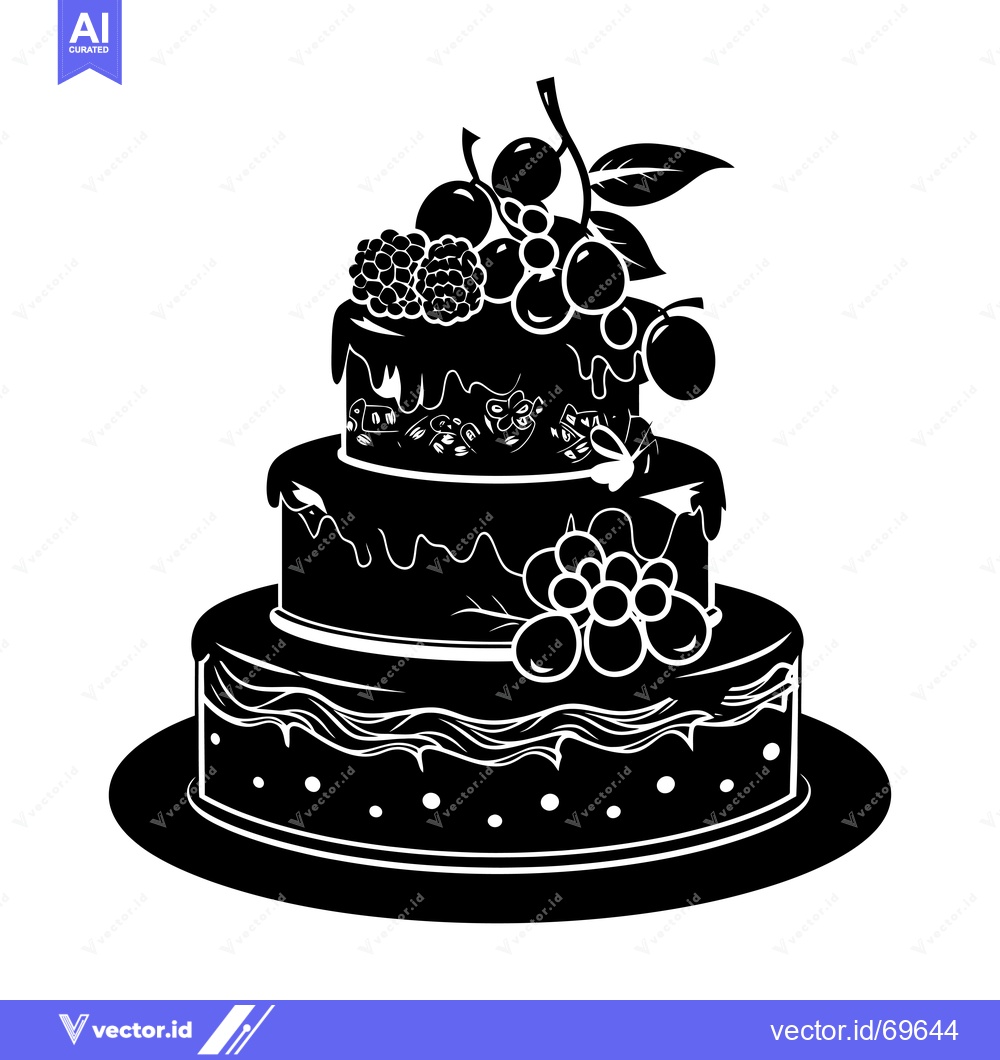 Premium Vector of Three-Tier Cake Decorated with Cherries and Raspberries