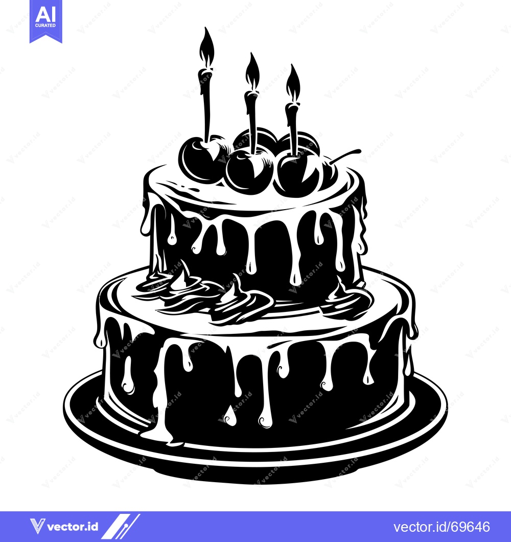 Premium Vector of Two-Tiered Chocolate Cake With Dripping Icing and Cherries