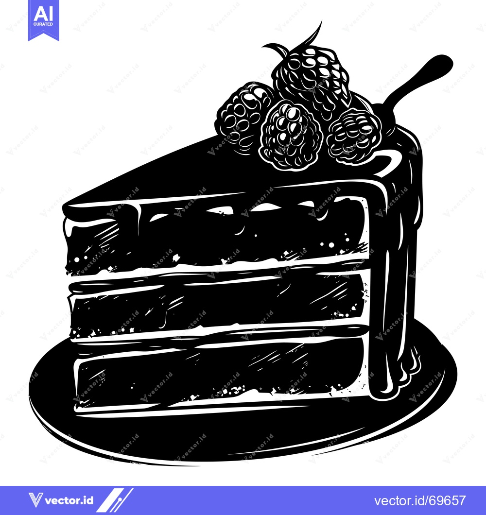 Premium Vector dari A Silhouette of a Chocolate Cake Slice with Raspberries