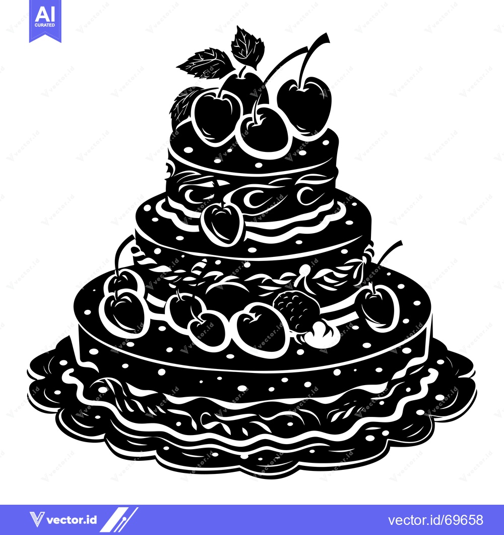 Premium Vector dari A Three-Tiered Cake Decorated with Cherries and Leaves
