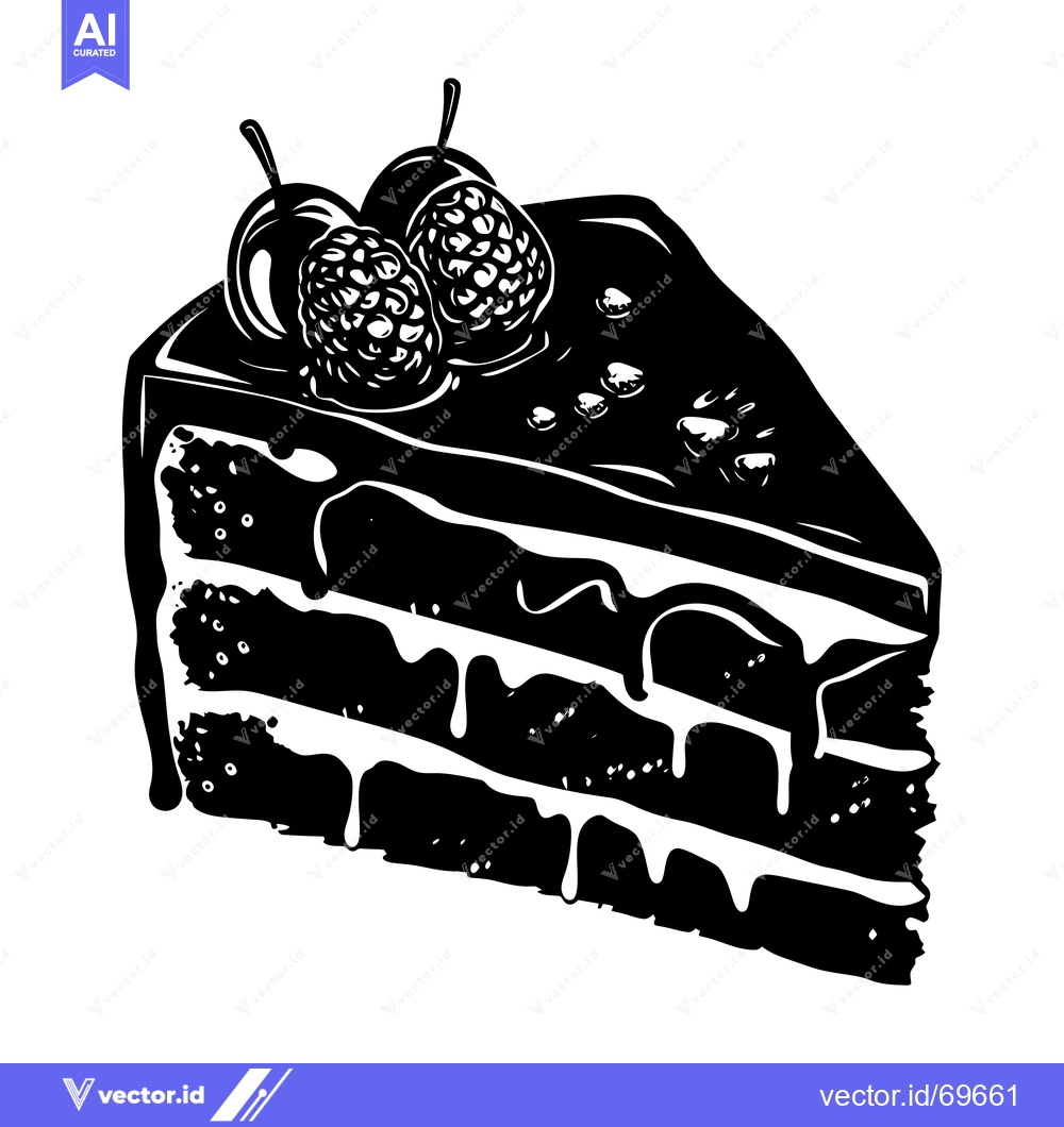 Premium Vector dari A Black and White Illustration of a Slice of Cake with Berries