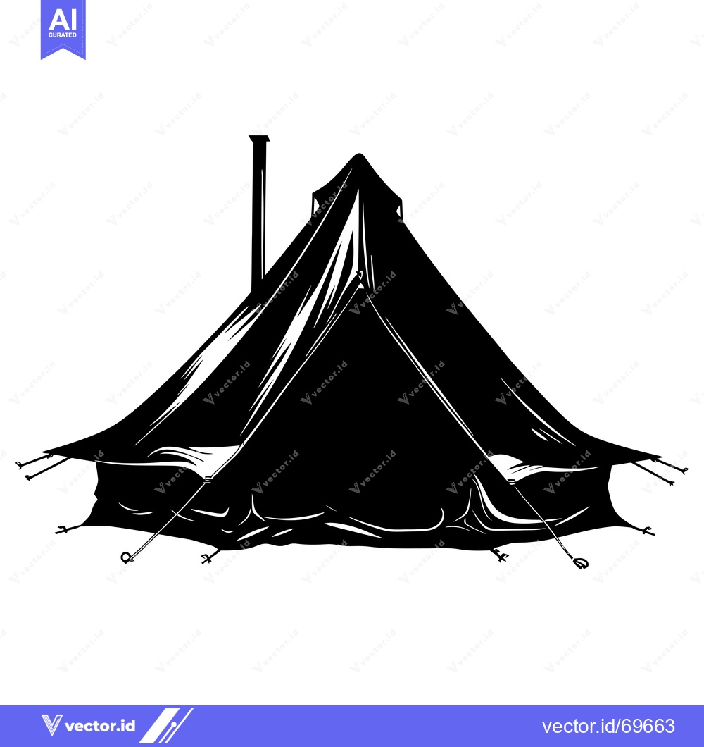 Premium Vector dari A Black and White Silhouette of a Tent with a Chimney