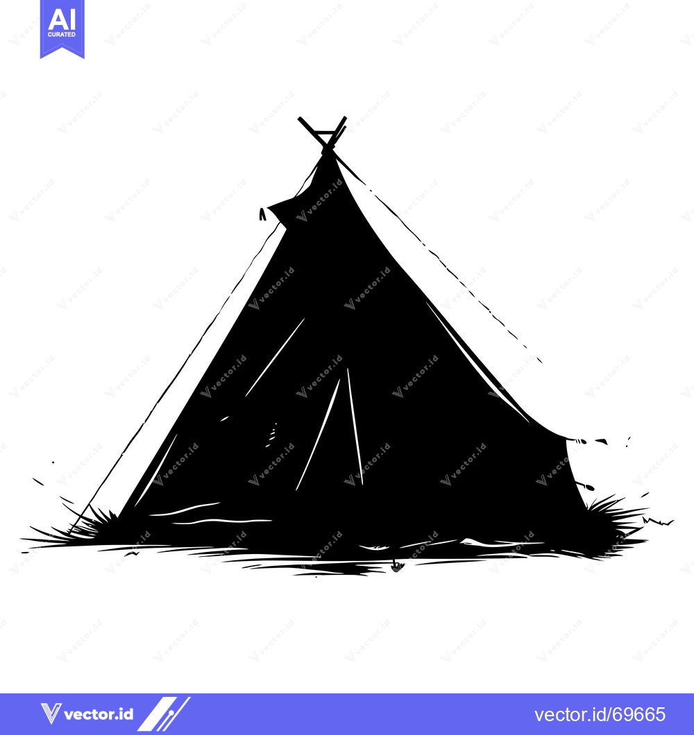 Premium Vector of Black and White Silhouette of a Tent in a Grassy Field