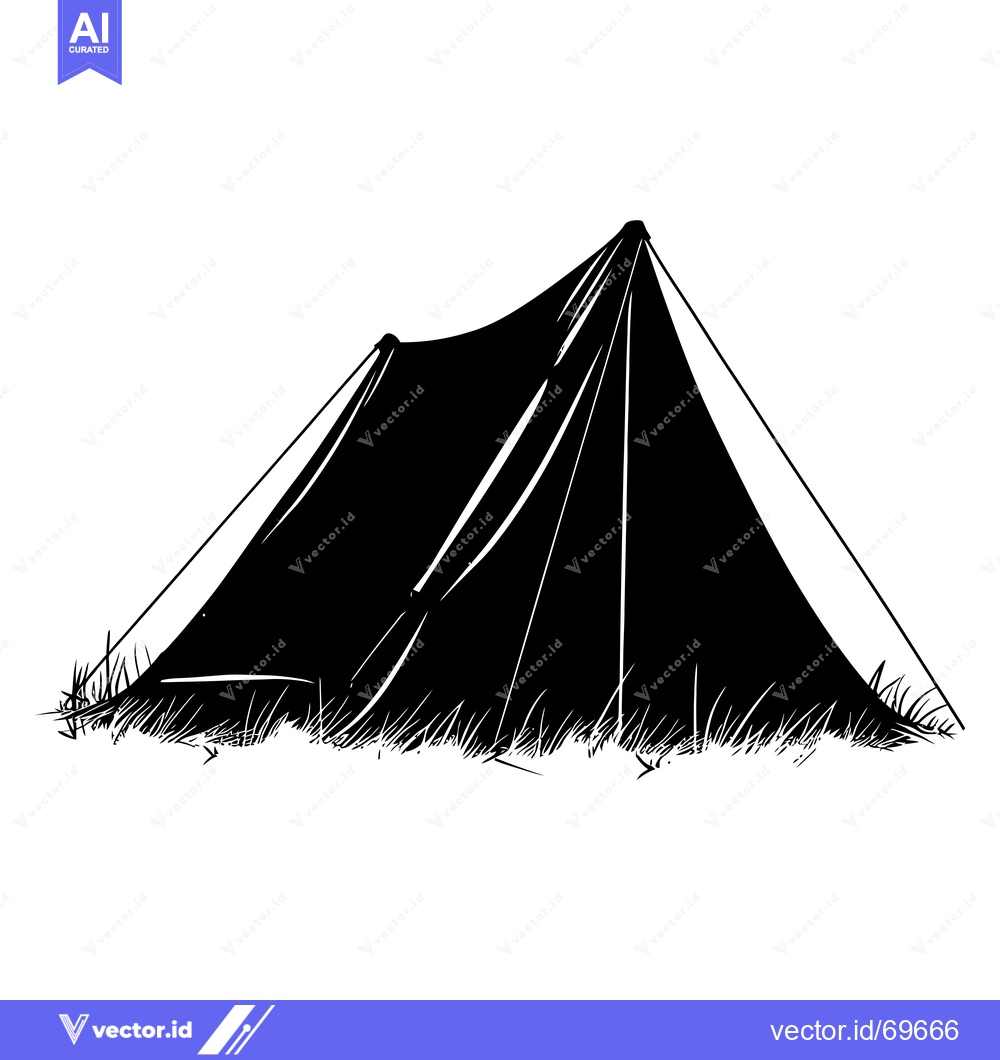 Premium Vector dari Black and White Silhouette of a Tent in Grass