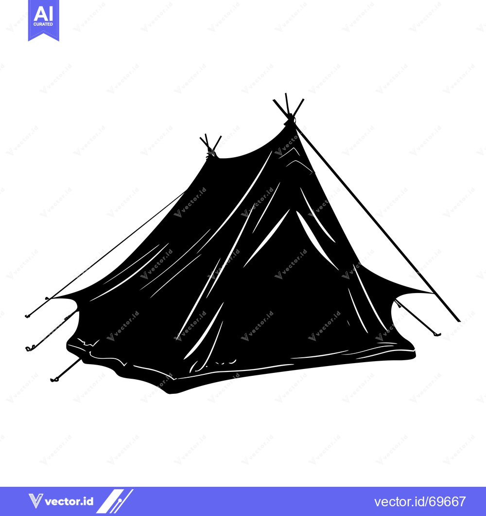 Premium Vector of Black and White Silhouette of a Camping Tent