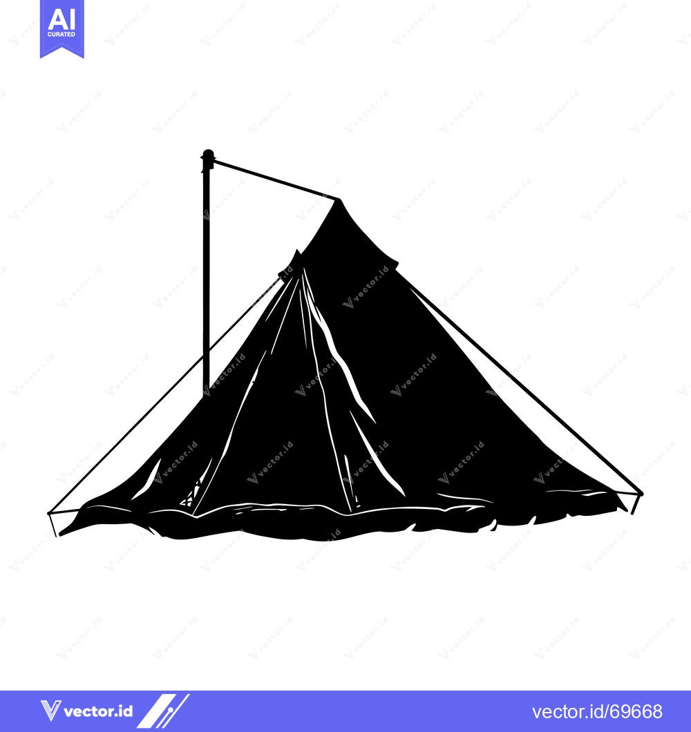 Premium Vector dari A Black and White Silhouette of a Tent with a Pole