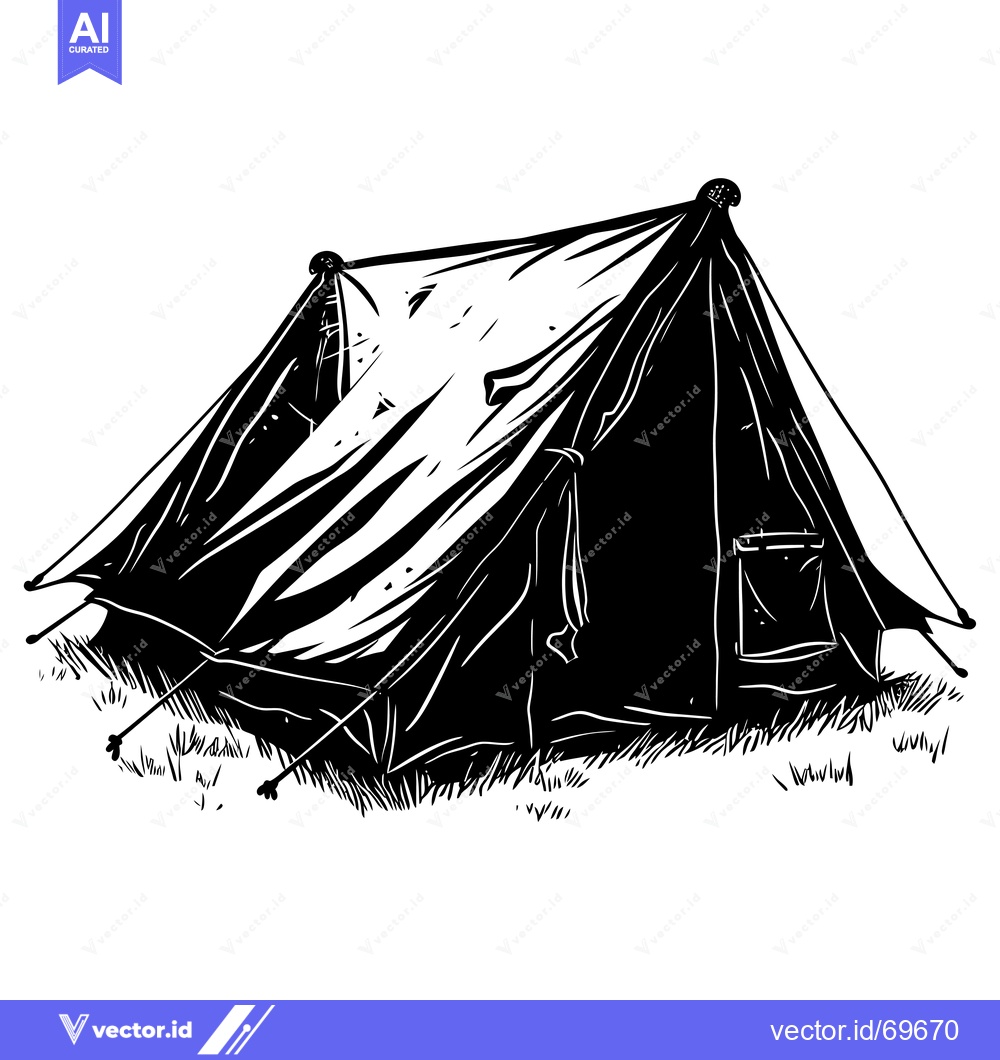 Premium Vector of A Black and White Illustration of a Tent in Grass