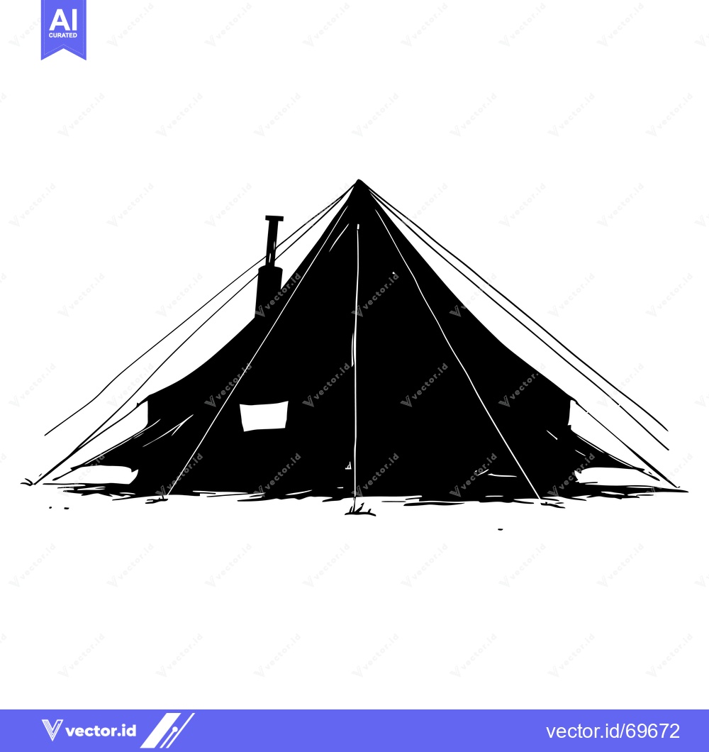 Premium Vector dari Black and White Sketch of a Tent with a Chimney