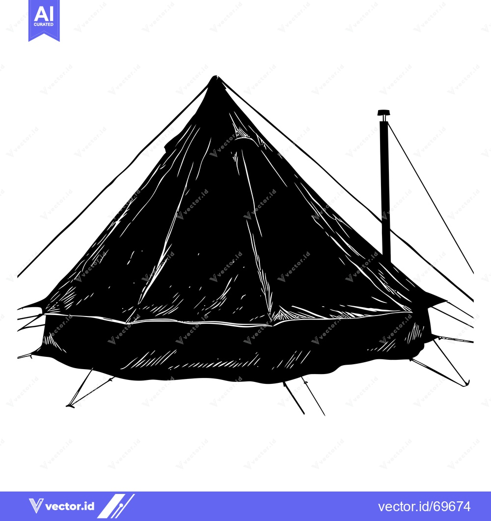 Premium Vector dari Black and White Sketch of a Tent with a Chimney