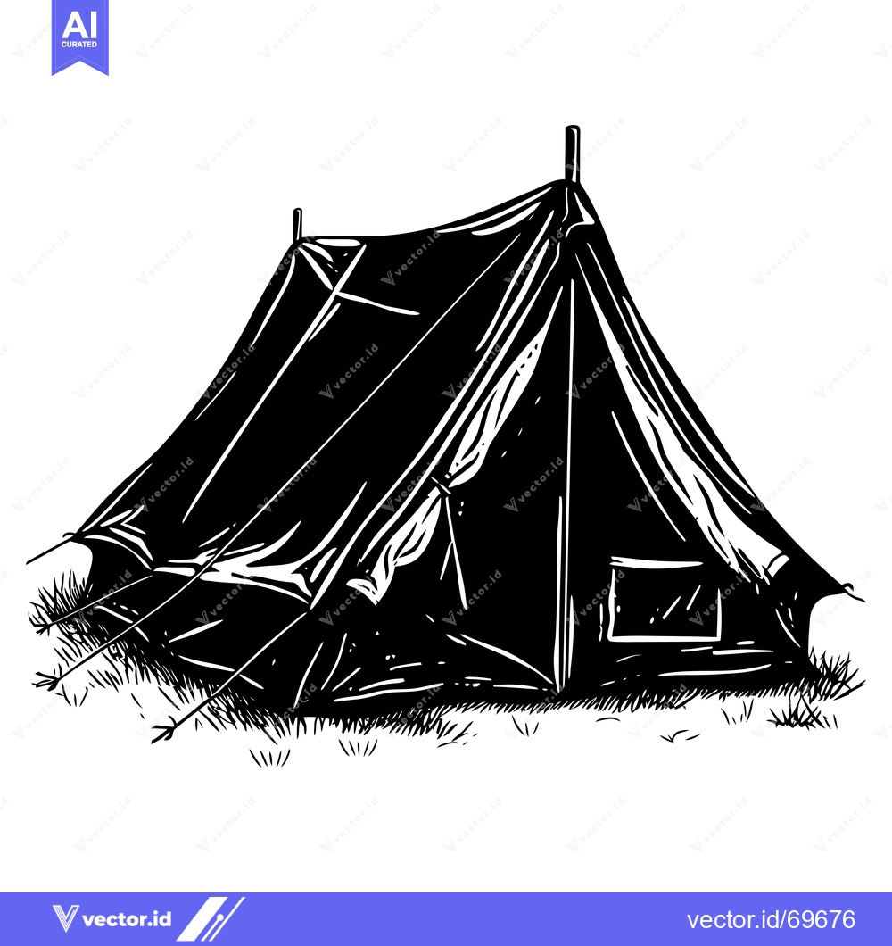 Premium Vector dari Black and White Drawing of a Tent in Grass