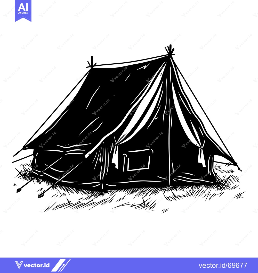 Premium Vector of Black and White Line Drawing of a Camping Tent