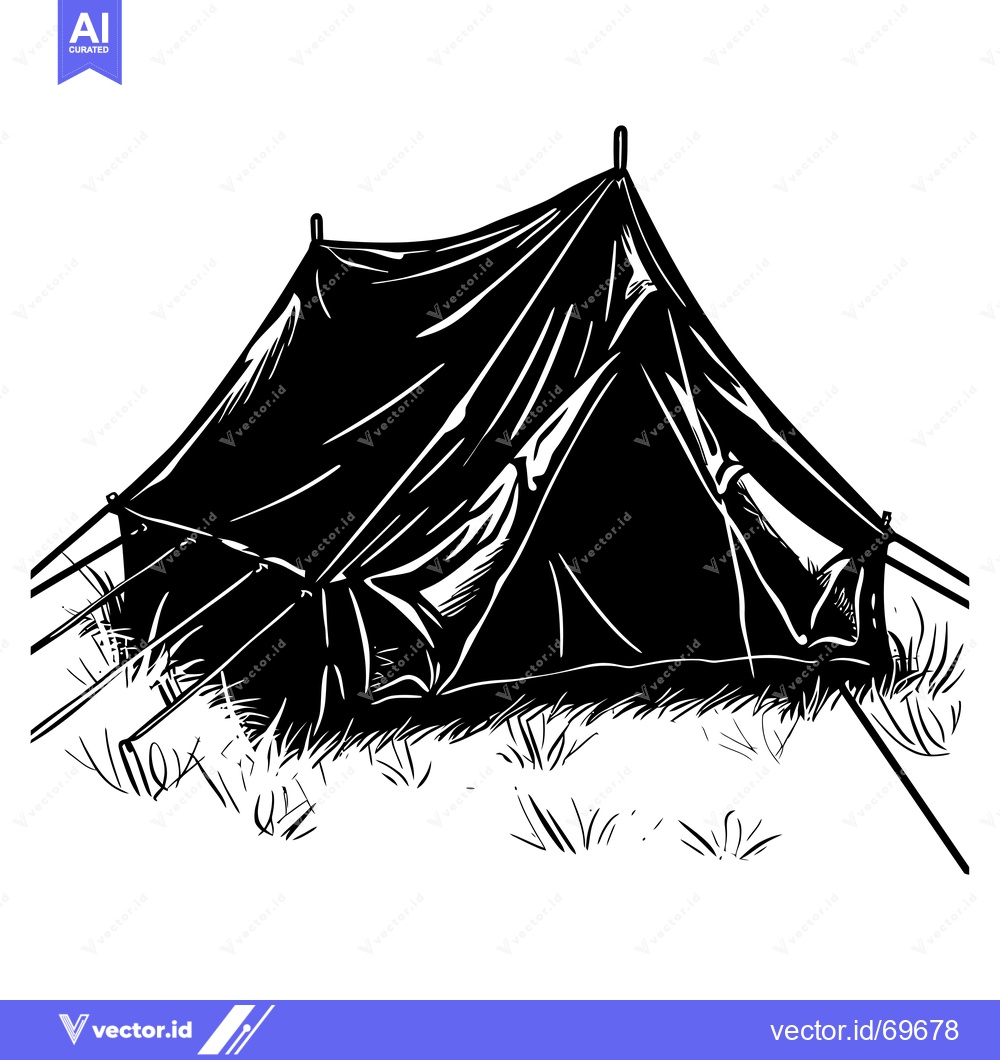 Premium Vector dari Black and White Illustration of a Tent in Grass