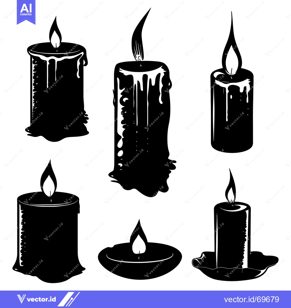 Premium Vector of Six Black Silhouettes of Melted Candles with Flames