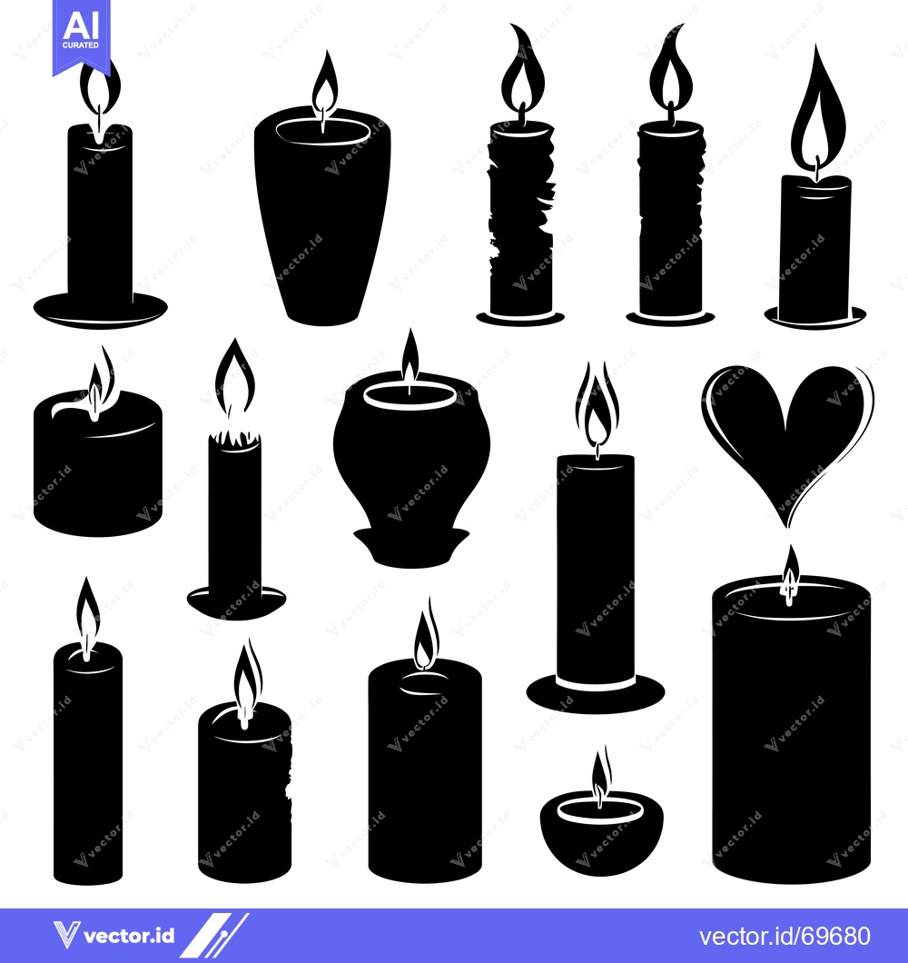 Premium Vector of A Collection of Black Silhouettes of Candles with Flames