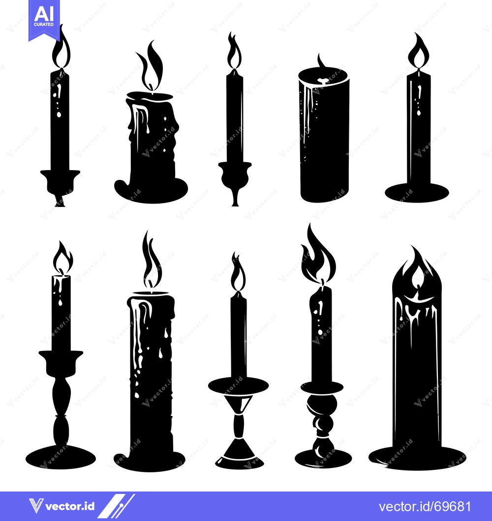 Premium Vector of Set of Black Candle Silhouettes with Flames and Wax Drips
