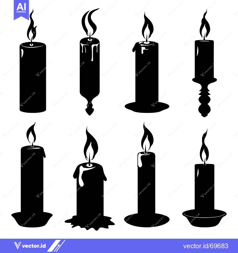 Premium Vector dari Eight Black Silhouettes of Lit Candles in Various Styles