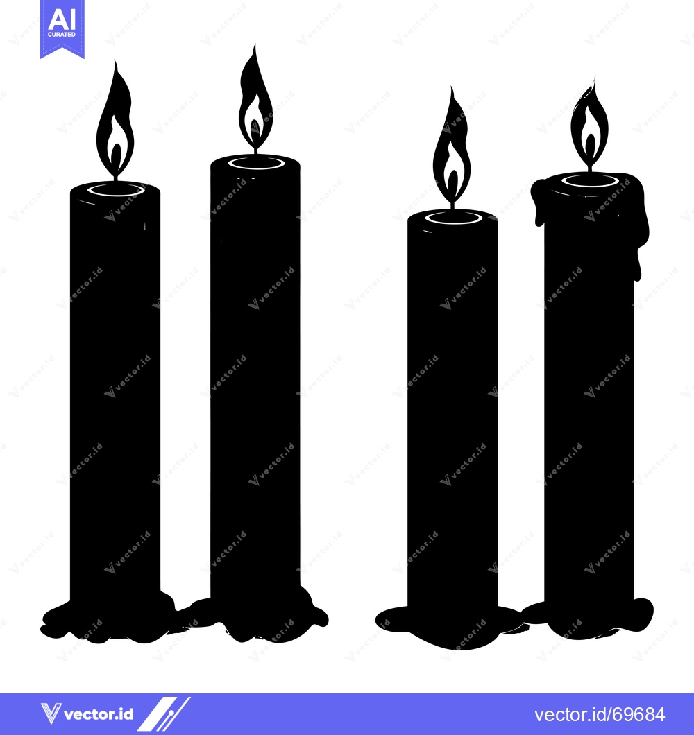 Premium Vector dari Four Black Silhouettes of Candles with Flames