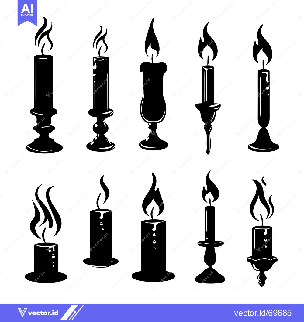 Premium Vector dari Set of Ten Black Silhouettes of Candles in Various Styles