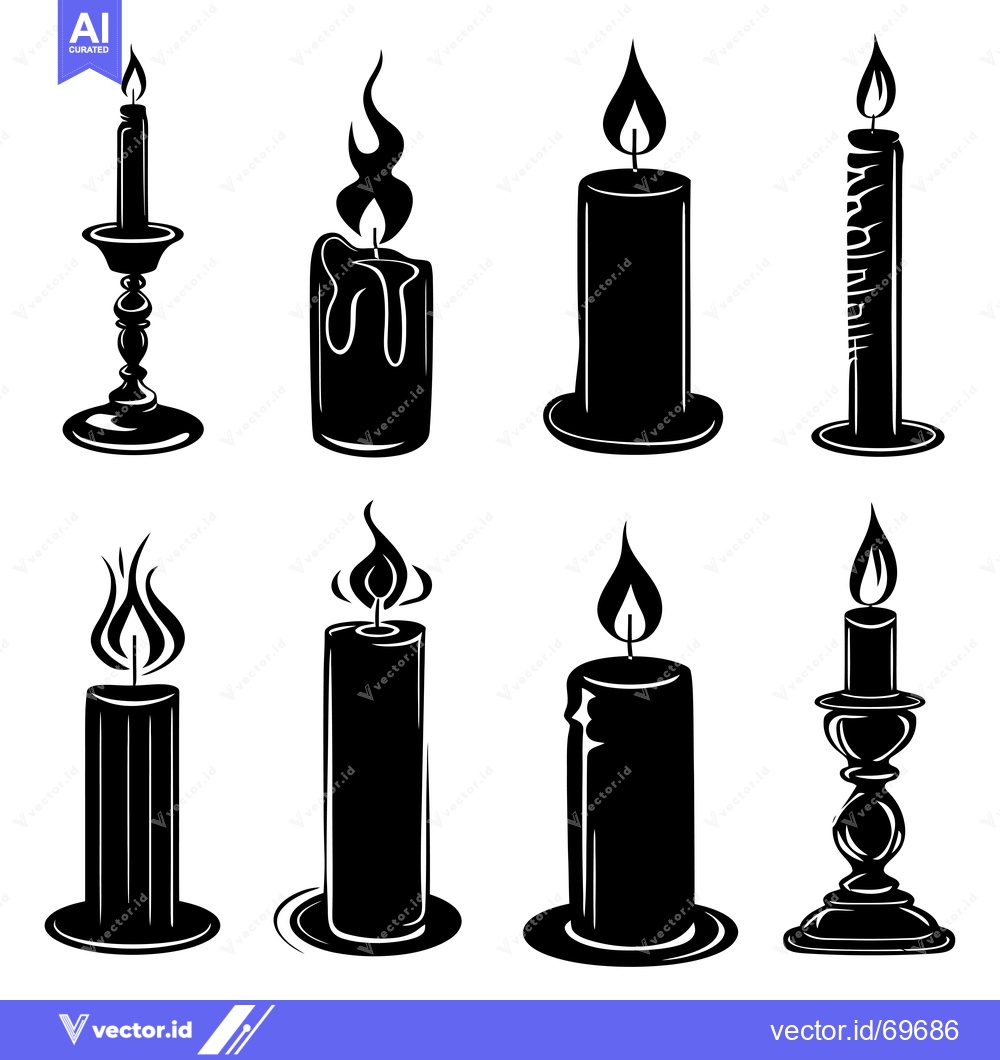 Premium Vector dari A Set of Candles in Various Styles, Including Candelabras