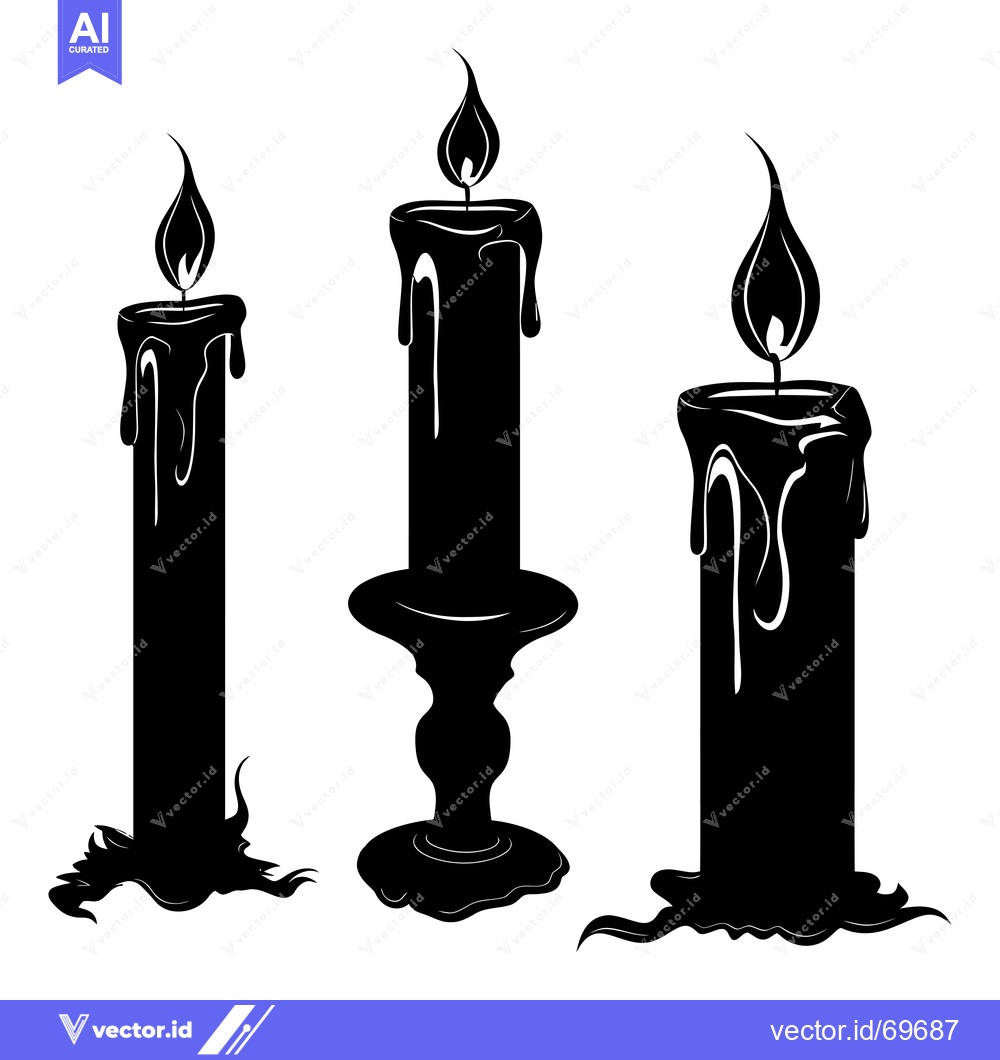 Premium Vector dari Three Black Silhouette Candles with Flames and Wax Drips