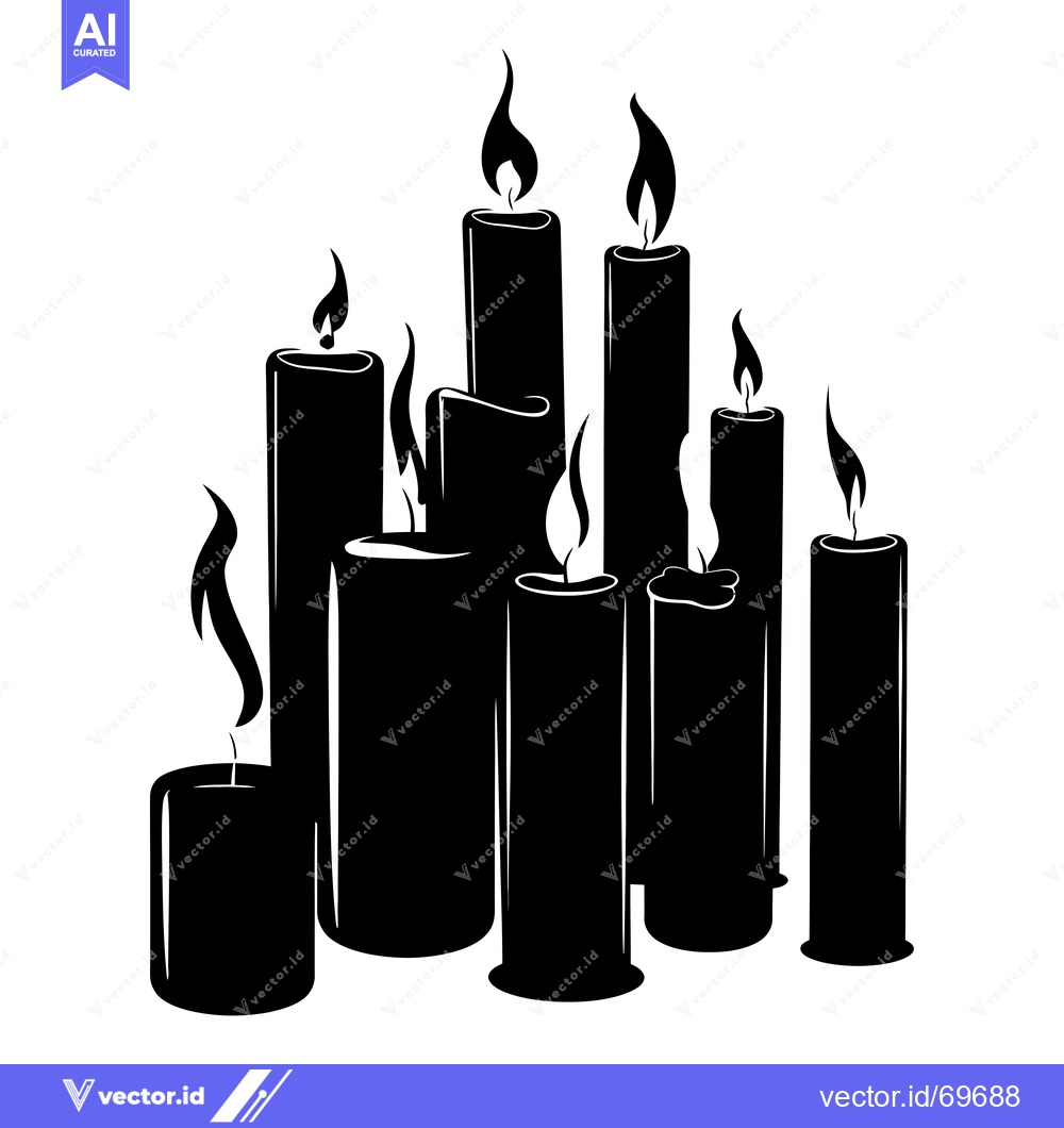 Premium Vector of A Group of Nine Black Silhouettes of Candles with Flames