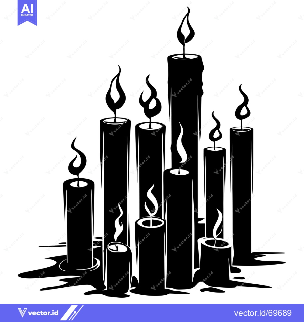 Premium Vector dari A cluster of nine black candles with flames burning