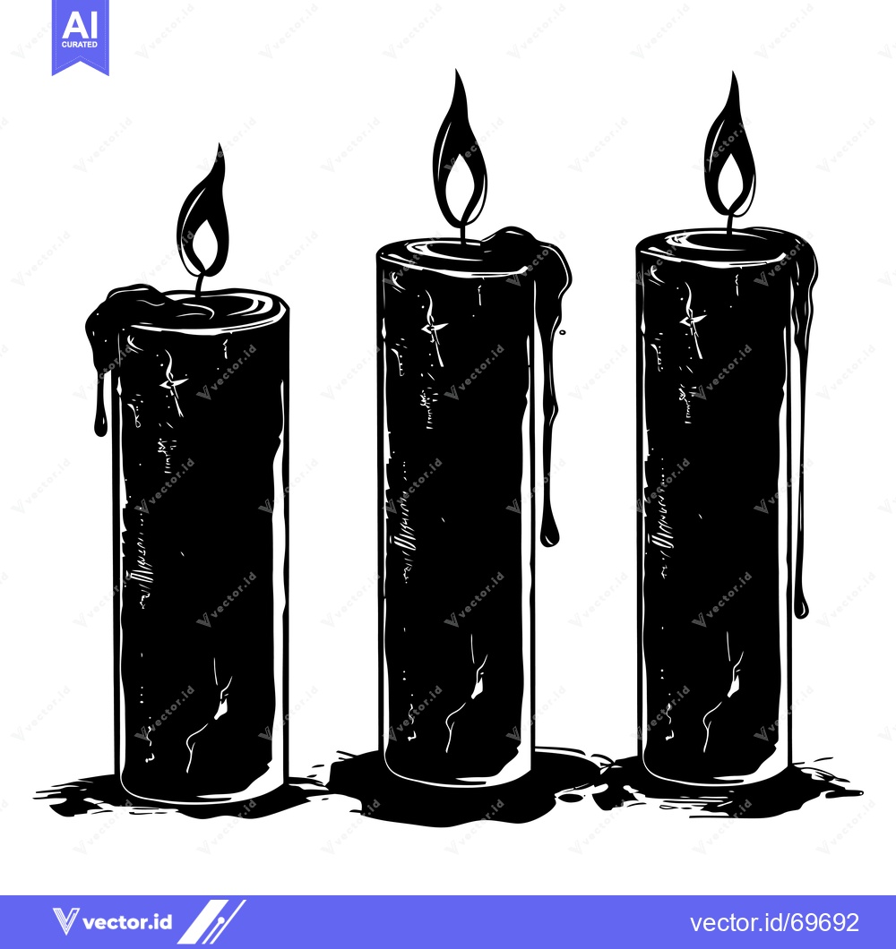 Premium Vector dari Three Black Candles with Flames and Wax Dripping