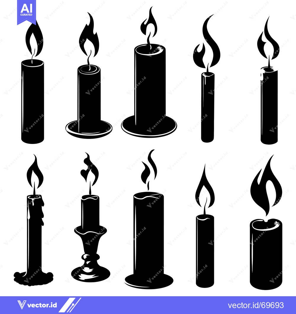 Premium Vector of Black and White Silhouette of Lit Candles with Different Flames