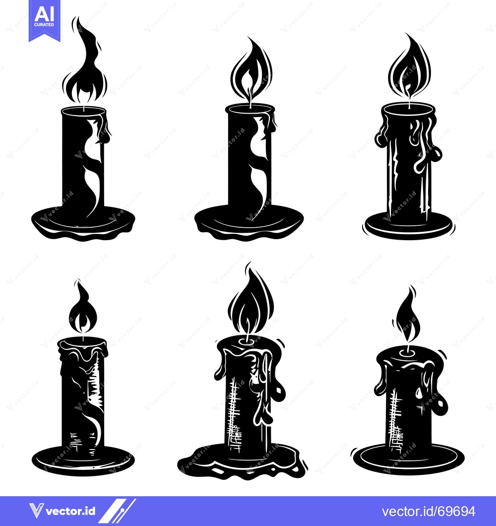 Premium Vector dari Six Black and White Candles with Flames