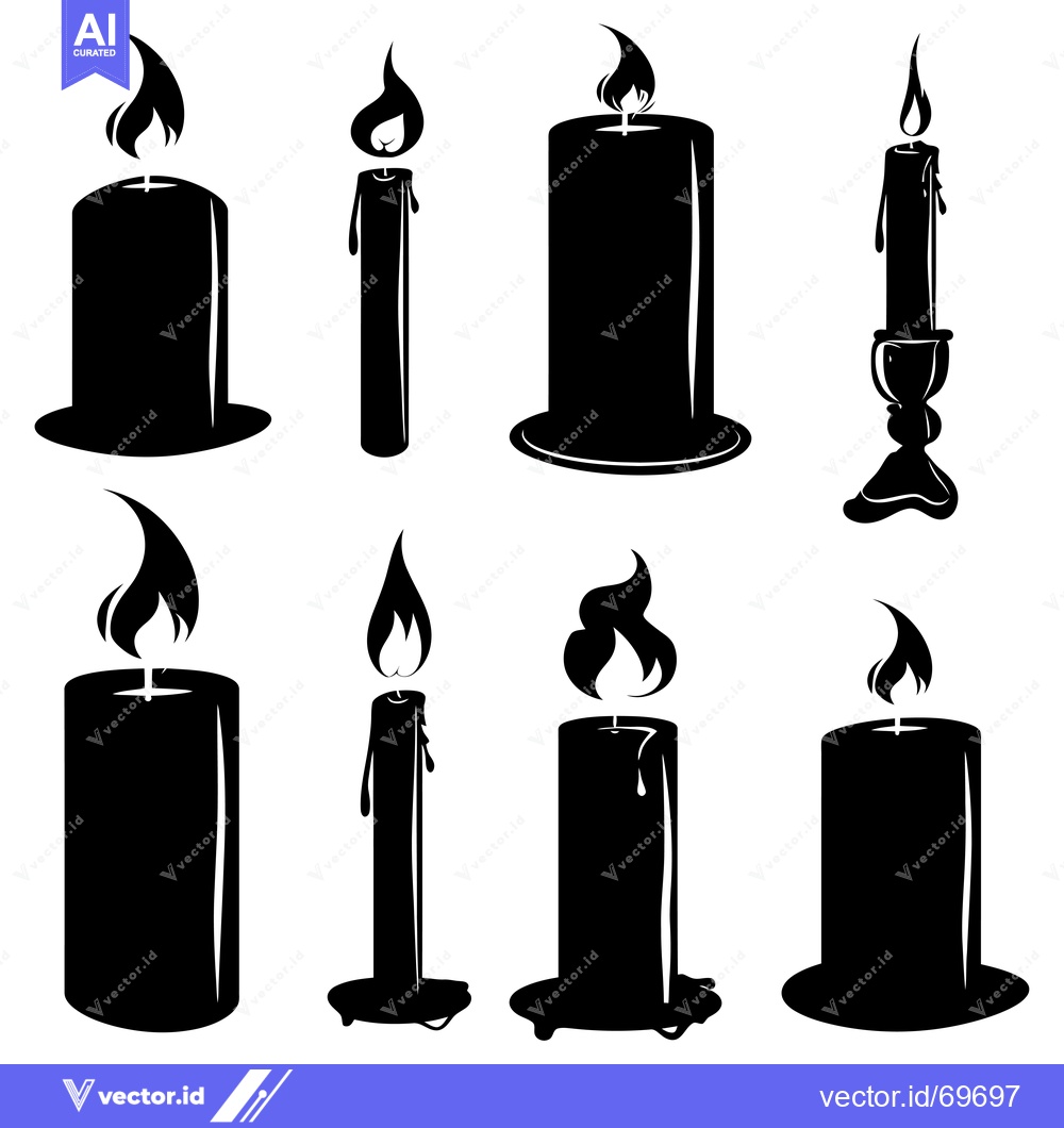 Premium Vector dari A Collection of Eight Black Silhouette Candle Designs