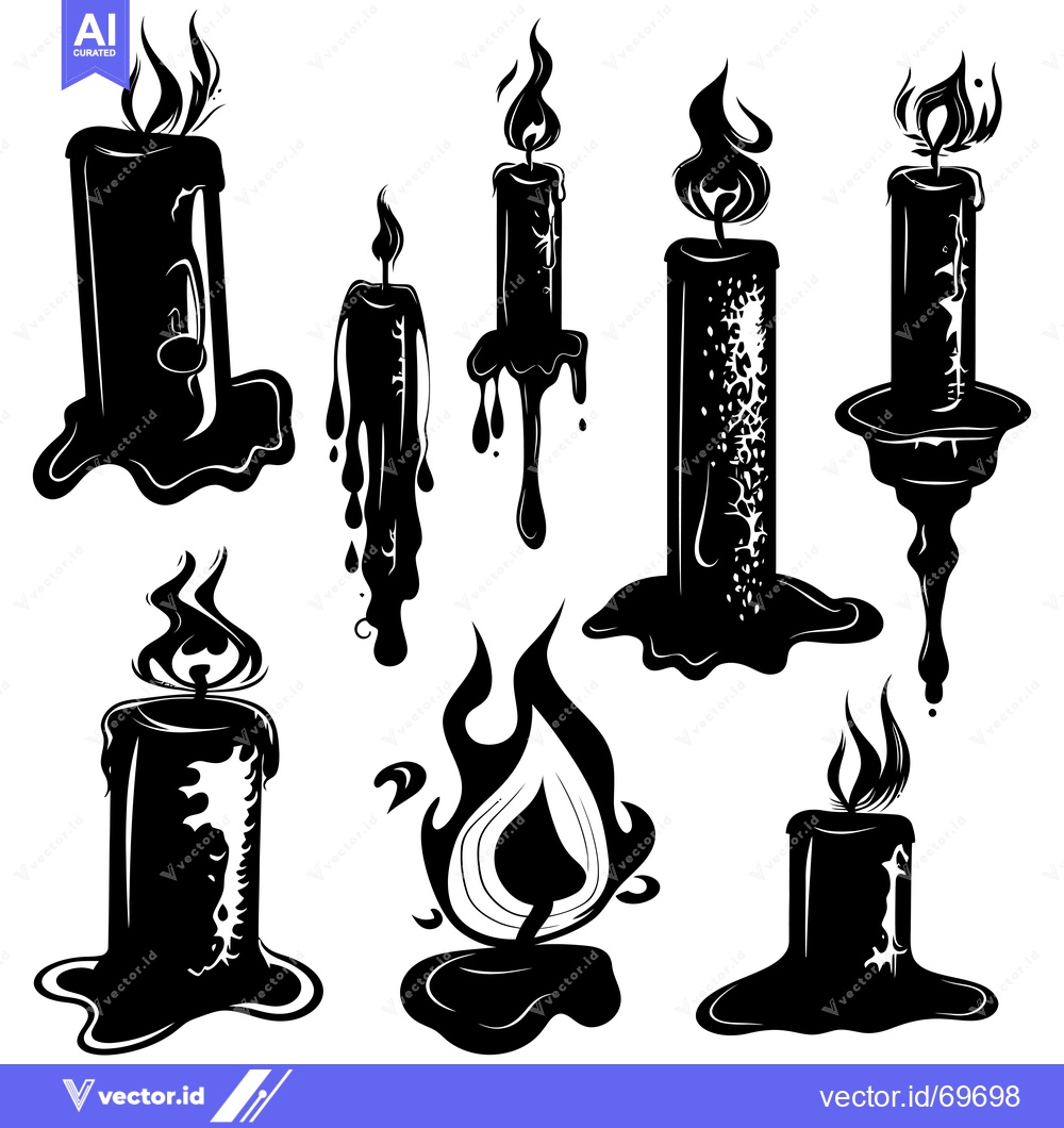 Premium Vector dari A Collection of Black and White Candle Silhouettes