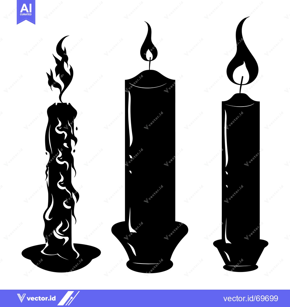 Premium Vector dari Three Black Candles with Flames and Wax Drip