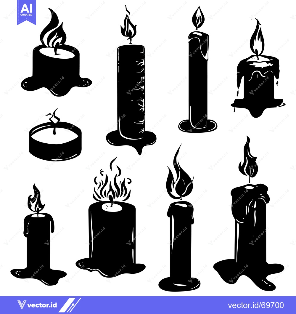 Premium Vector dari Collection of Silhouettes of Burning Candles with Dripping Wax