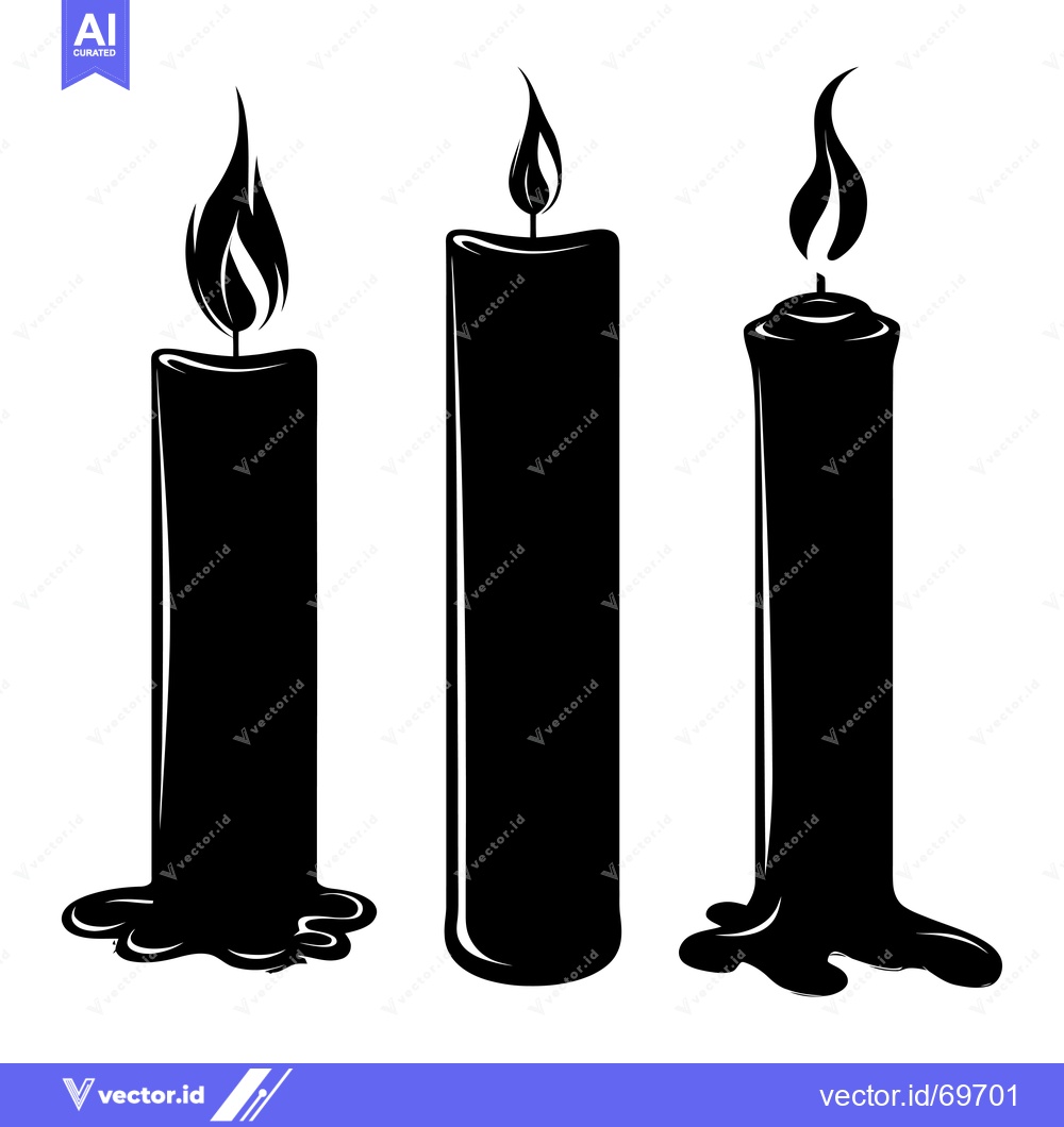 Premium Vector of Three Black Candles with Flames and Wax Drips