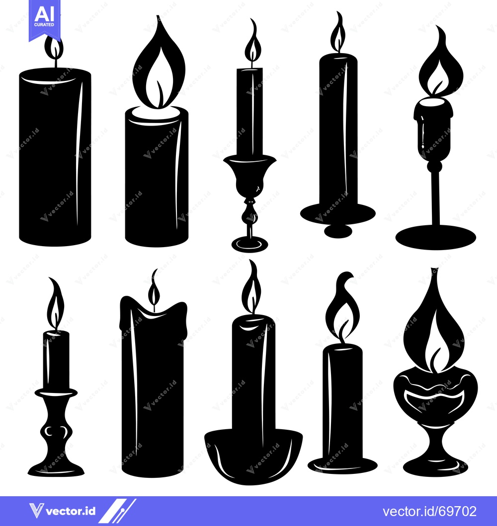 Premium Vector dari A Collection of Ten Candle Silhouettes with Flames